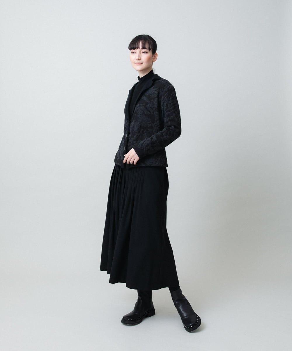 RHTAF45590 HIROKO KOSHINO(ヒロココシノ) リブカラージャカードニットカーディガン/日本製 ブラック