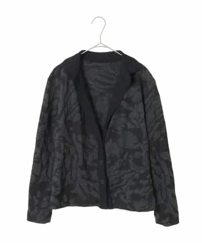 RHTAF45590 HIROKO KOSHINO リブカラージャカードニットカーディガン/日本製