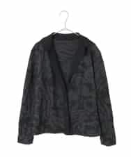 RHTAF45590 HIROKO KOSHINO(ヒロココシノ) リブカラージャカードニットカーディガン/日本製 ブラック