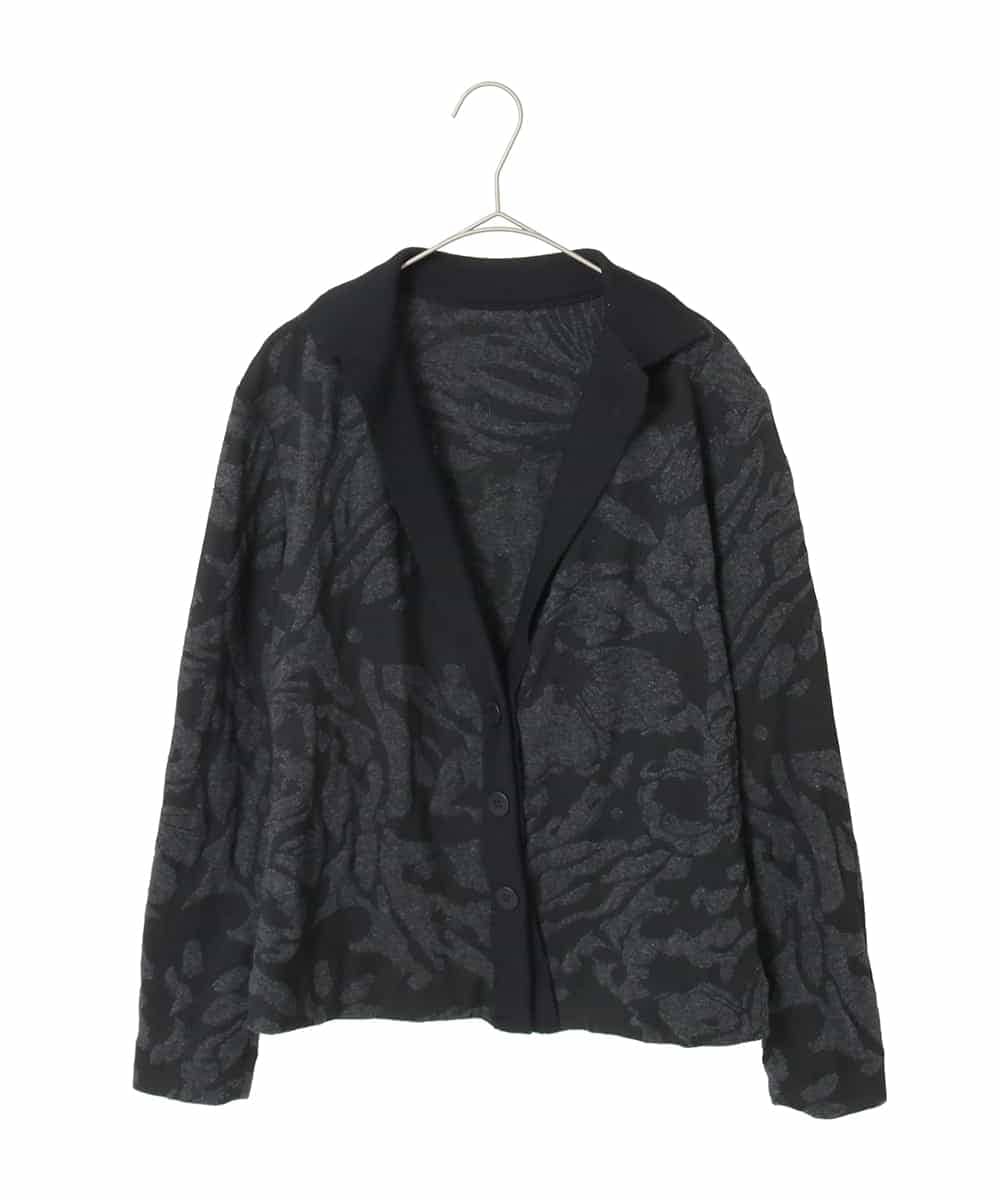 RHTAF45590 HIROKO KOSHINO(ヒロココシノ) リブカラージャカードニットカーディガン/日本製 ブラック