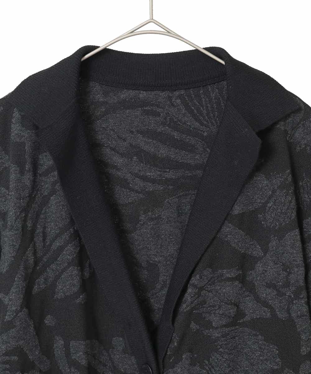 RHTAF45590 HIROKO KOSHINO(ヒロココシノ) リブカラージャカードニットカーディガン/日本製 ブラック