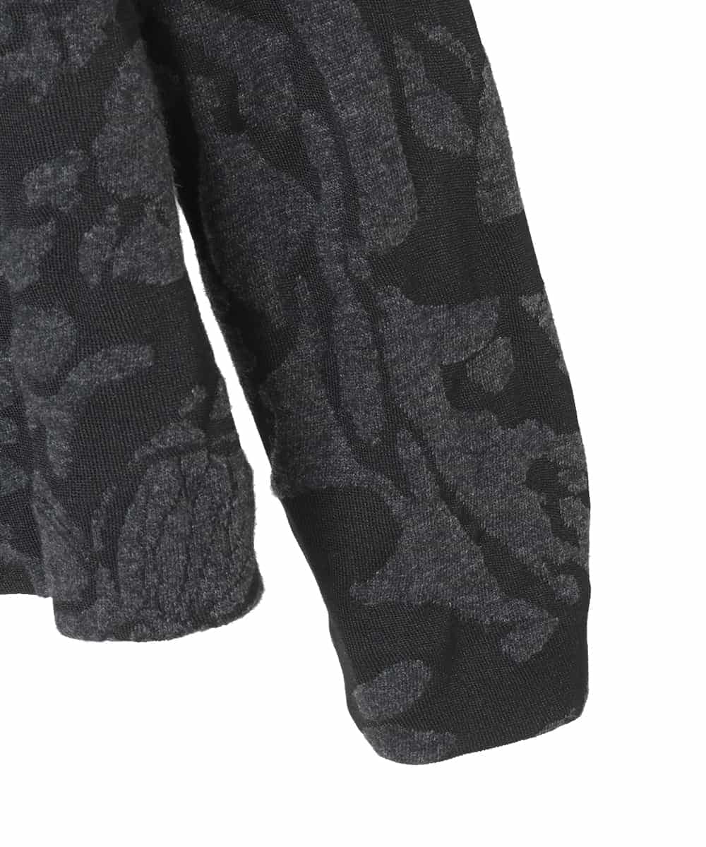 RHTAF45590 HIROKO KOSHINO(ヒロココシノ) リブカラージャカードニットカーディガン/日本製 ブラック