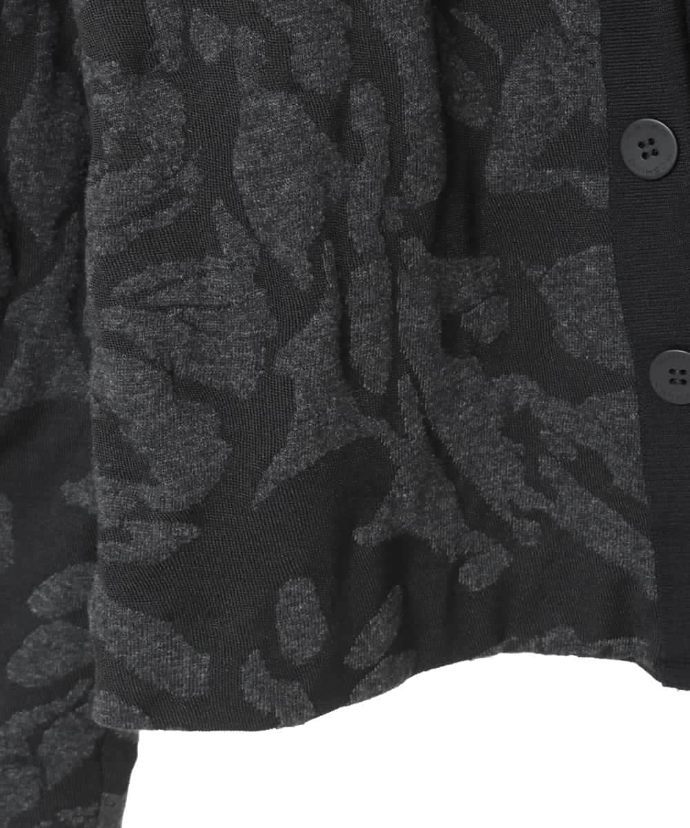 RHTAF45590 HIROKO KOSHINO(ヒロココシノ) リブカラージャカードニットカーディガン/日本製 ブラック