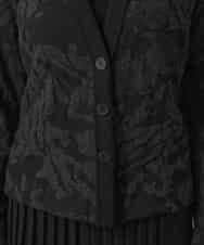 RHTAF45590 HIROKO KOSHINO(ヒロココシノ) リブカラージャカードニットカーディガン/日本製 ブラック