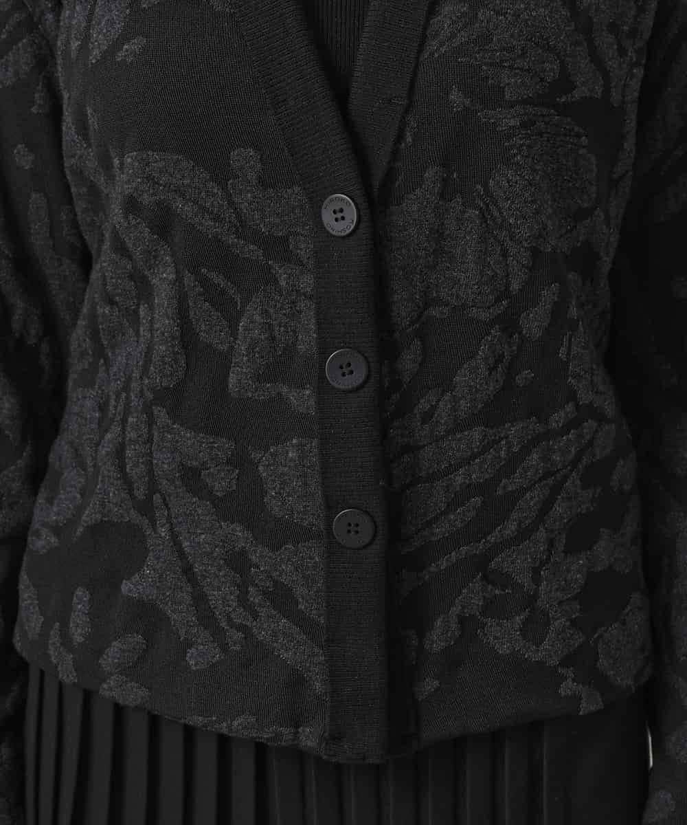 RHTAF45590 HIROKO KOSHINO(ヒロココシノ) リブカラージャカードニットカーディガン/日本製 ブラック