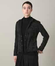 RHTAF45590 HIROKO KOSHINO(ヒロココシノ) リブカラージャカードニットカーディガン/日本製 ブラック