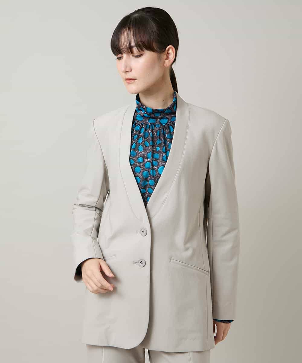 RHTCD31690 HIROKO KOSHINO(ヒロココシノ) ショールカラーテーラードジャケット/日本製 ライトグレー