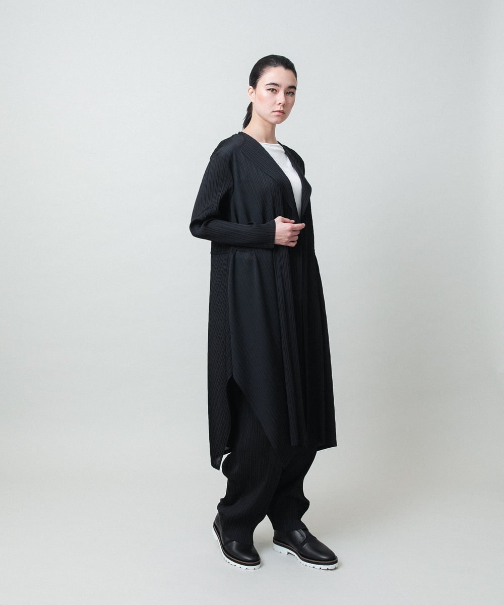 RHTGD05540 HIROKO KOSHINO(ヒロココシノ) ランダムプリーツロングカーディガン/洗える ブラック