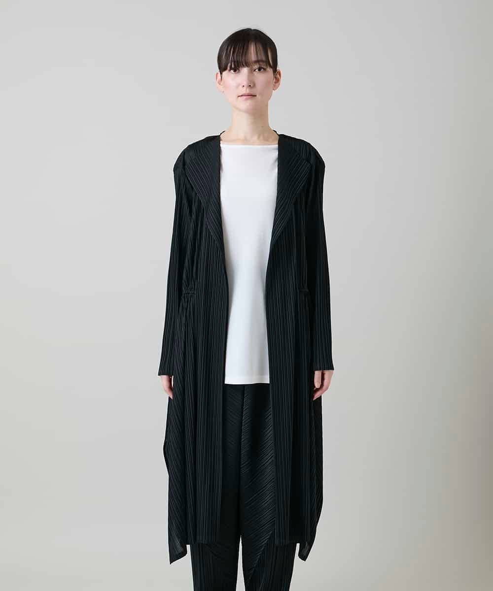RHTGD05540 HIROKO KOSHINO(ヒロココシノ) ランダムプリーツロングカーディガン/洗える ブラック
