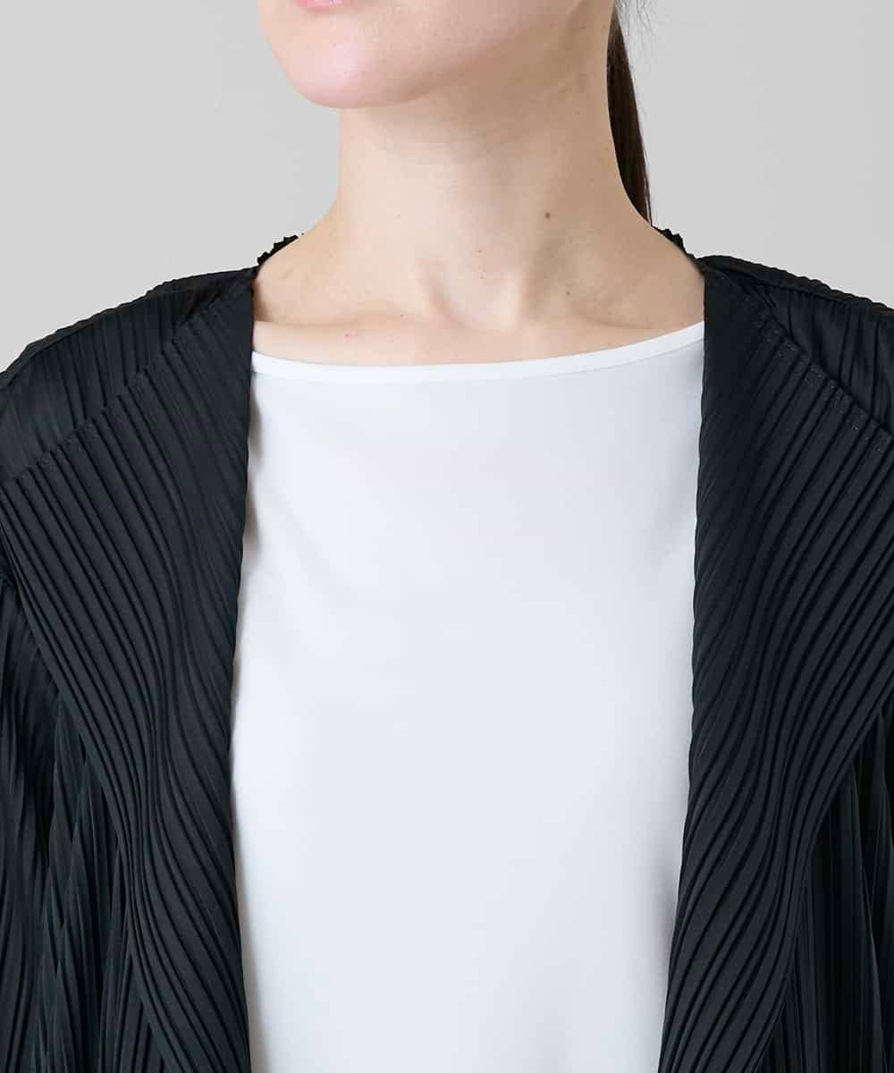 RHTGD05540 HIROKO KOSHINO(ヒロココシノ) ランダムプリーツロングカーディガン/洗える ブラック