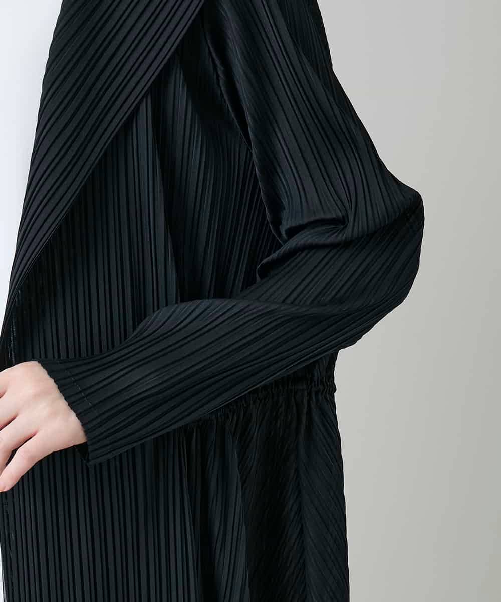 RHTGD05540 HIROKO KOSHINO(ヒロココシノ) ランダムプリーツロングカーディガン/洗える ブラック