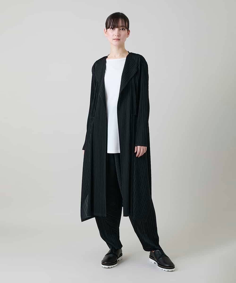 RHTGD05540 HIROKO KOSHINO(ヒロココシノ) ランダムプリーツロングカーディガン/洗える ブラック