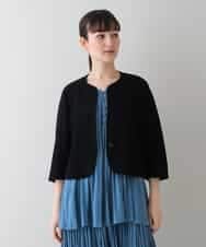 RHTHT40590 HIROKO KOSHINO(ヒロココシノ) 【日本製】綿麻ワッフルショートジャケット ブラック