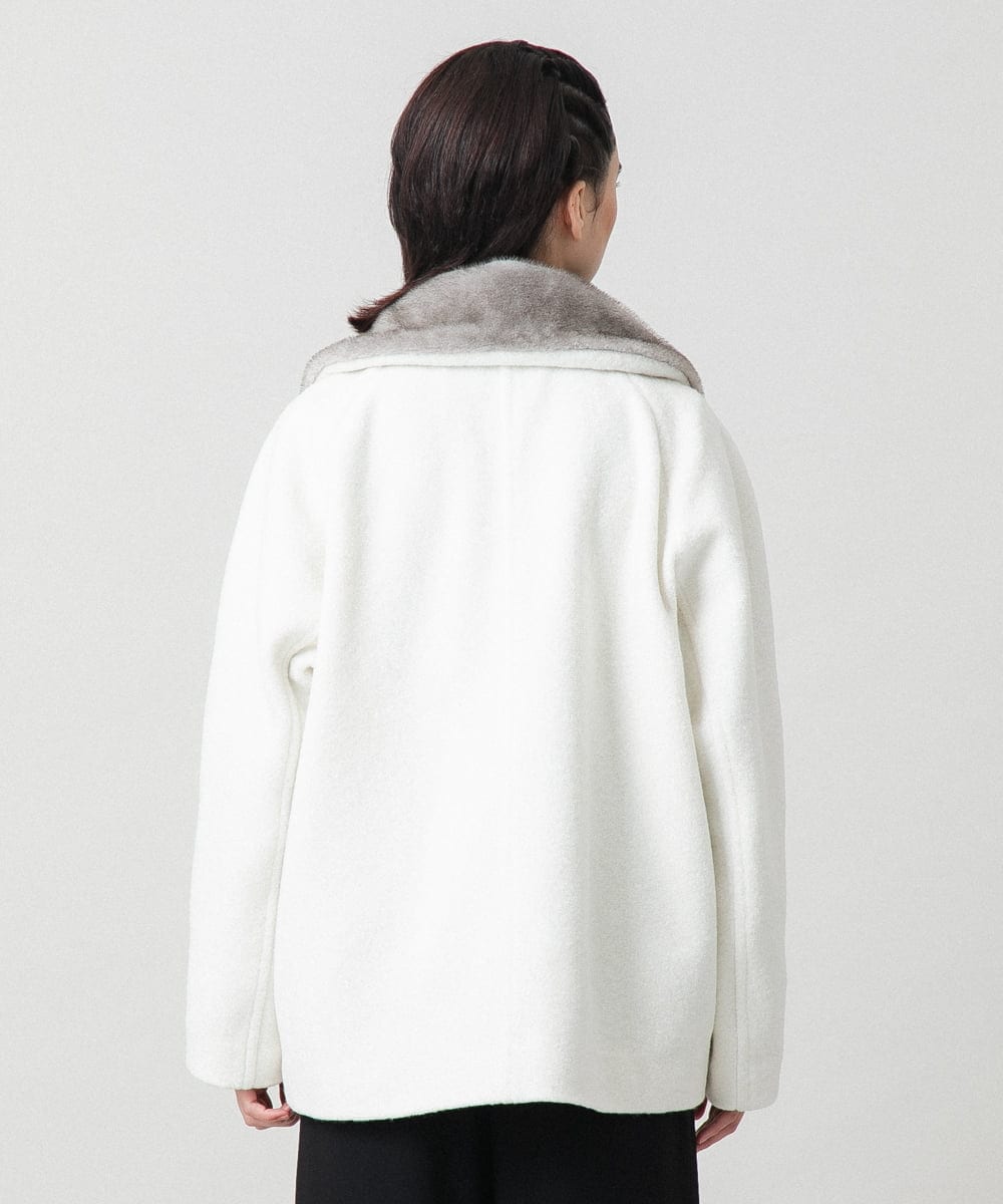 RHUAG07890 HIROKO KOSHINO(ヒロココシノ) 【先行予約】ボリュームファーカラーデザインコート アイボリー