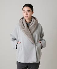 RHUCD31790 HIROKO KOSHINO(ヒロココシノ) ショールカラーウールライクショートコート ダークグレー