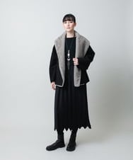 RHUCD31790 HIROKO KOSHINO(ヒロココシノ) 【ブラック：WEB/京王百貨店新宿店限定カラー】ショールカラーウールライクショートコート ライトグレー