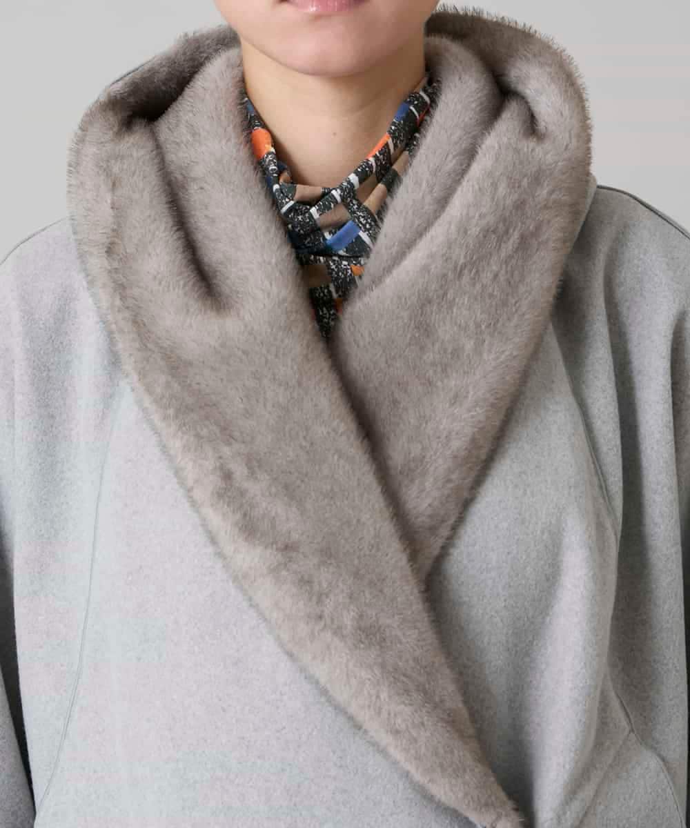 RHUCD31790 HIROKO KOSHINO(ヒロココシノ) ショールカラーウールライクショートコート ダークグレー