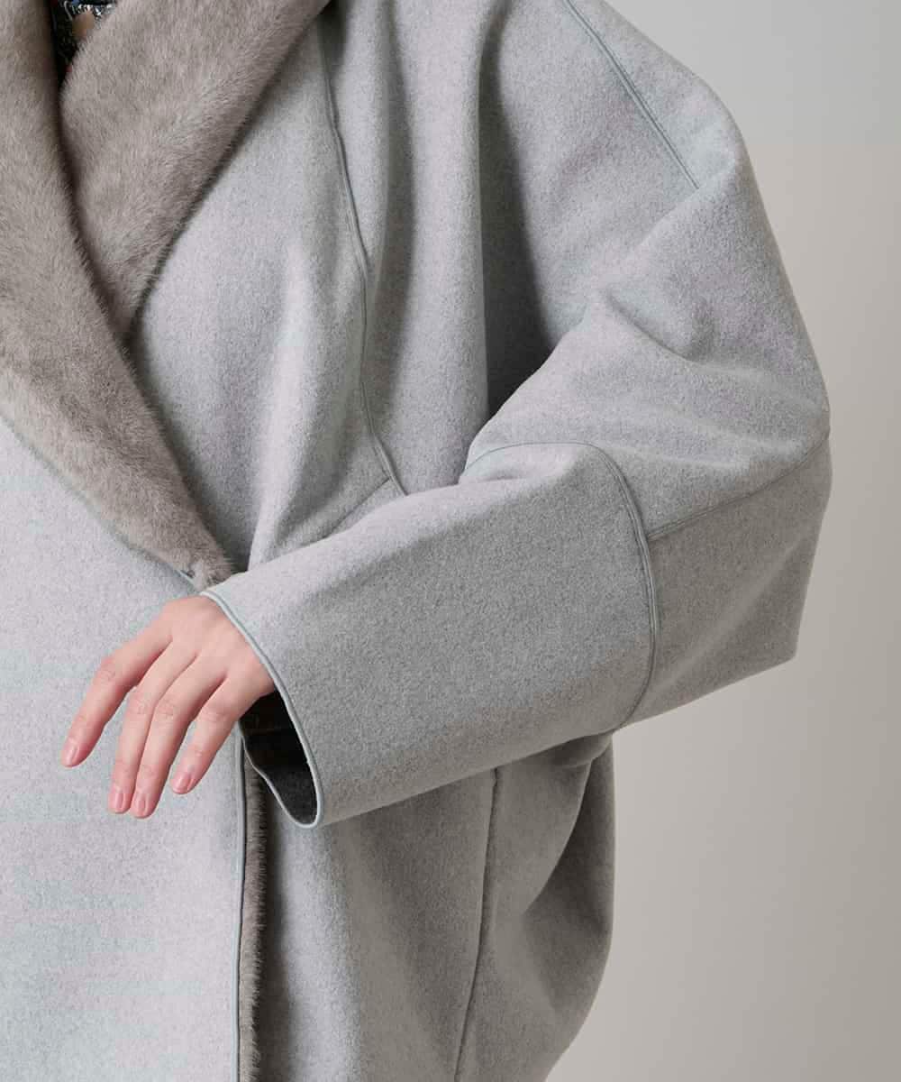 RHUCD31790 HIROKO KOSHINO(ヒロココシノ) ショールカラーウールライクショートコート ダークグレー