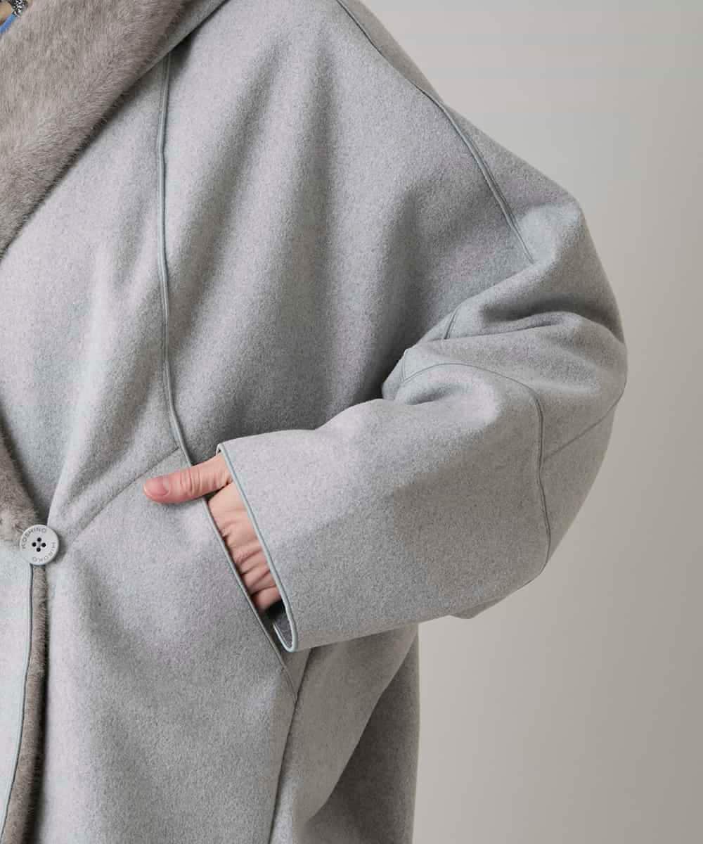 RHUCD31790 HIROKO KOSHINO(ヒロココシノ) ショールカラーウールライクショートコート ダークグレー