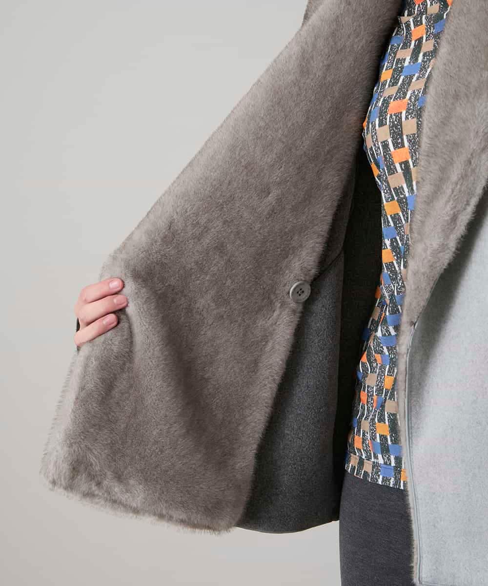 RHUCD31790 HIROKO KOSHINO(ヒロココシノ) ショールカラーウールライクショートコート ダークグレー