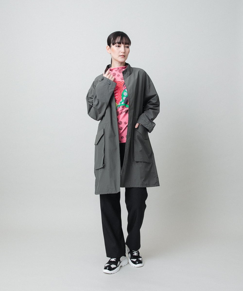 RHUFD01720 HIROKO KOSHINO(ヒロココシノ) ポケットアクセントタフタロングコート カーキ