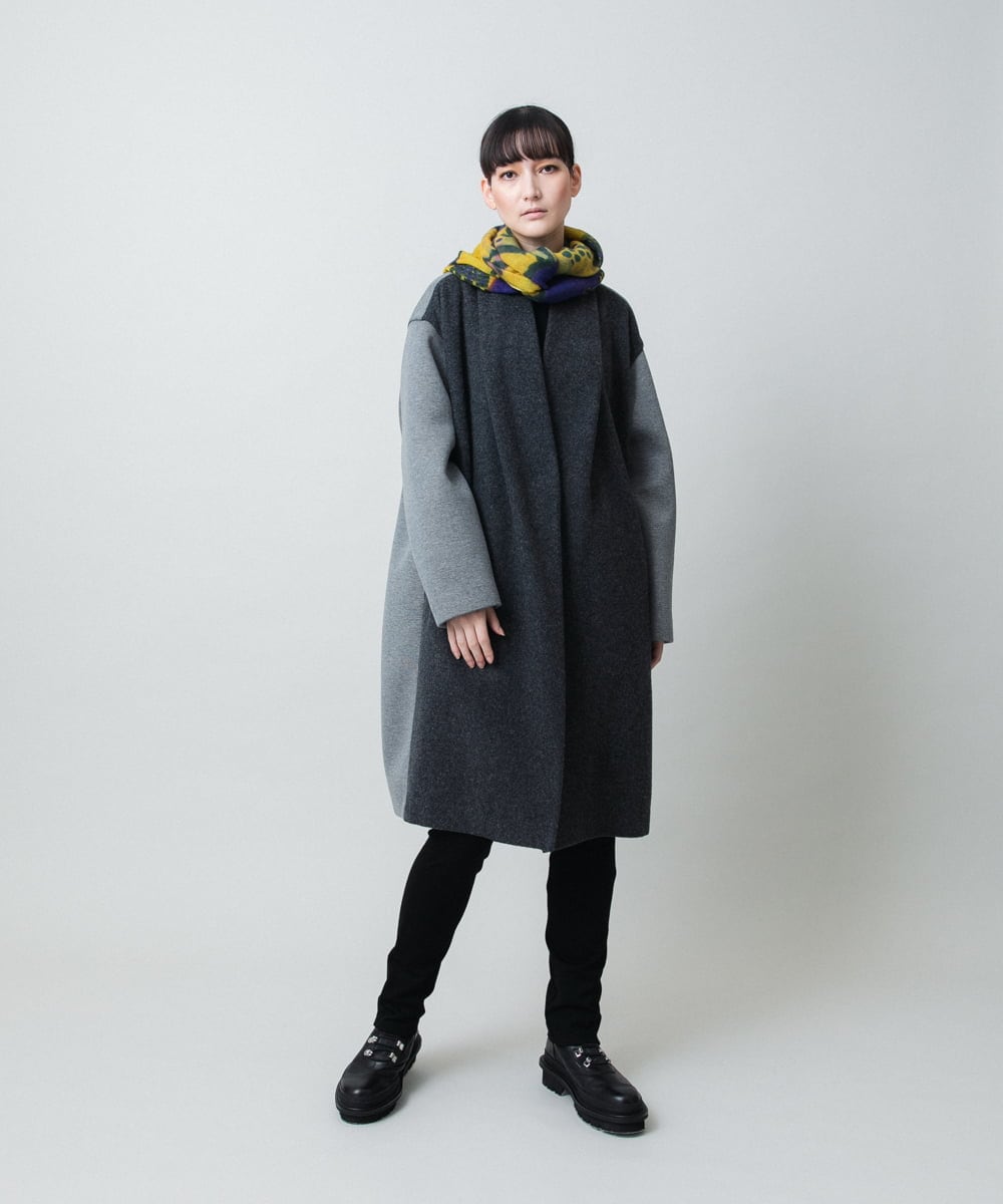 ウールジョイントコクーンシルエットコート/日本製(ノーカラーコート