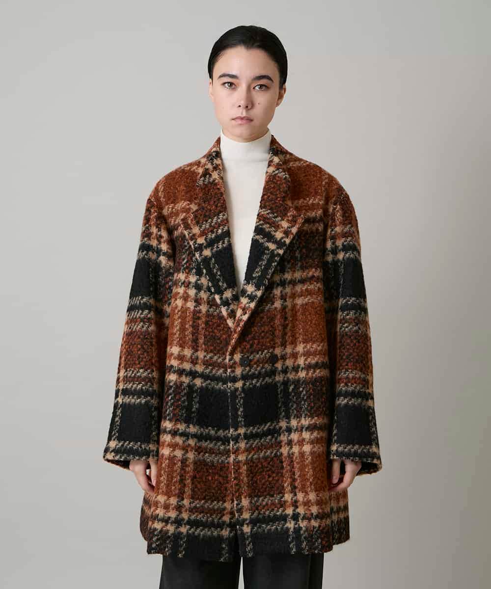 RHUVE13160 HIROKO KOSHINO(ヒロココシノ) シャギーチェックテーラードコート オレンジ