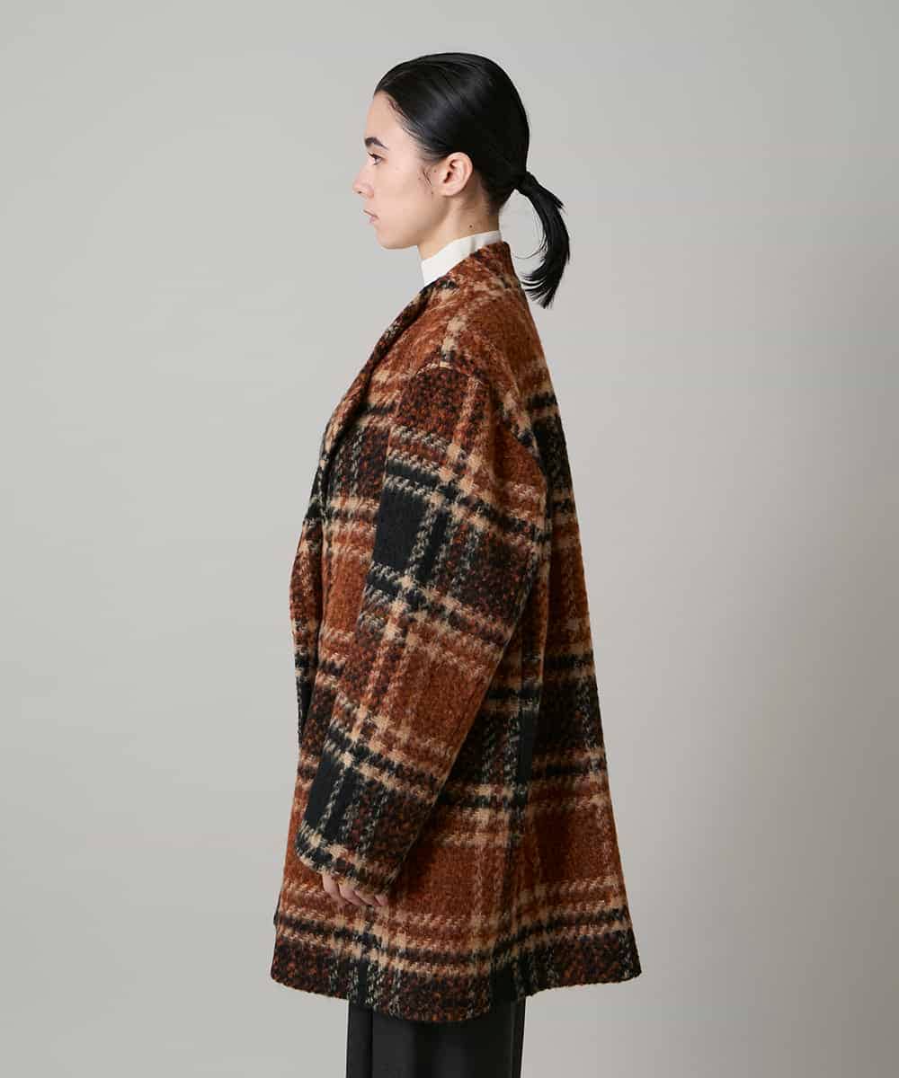 RHUVE13160 HIROKO KOSHINO(ヒロココシノ) シャギーチェックテーラードコート オレンジ