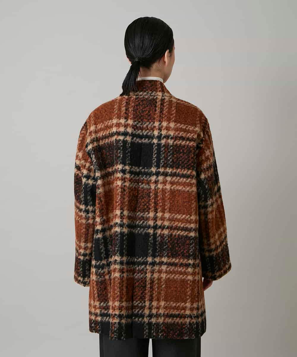 RHUVE13160 HIROKO KOSHINO(ヒロココシノ) シャギーチェックテーラードコート オレンジ
