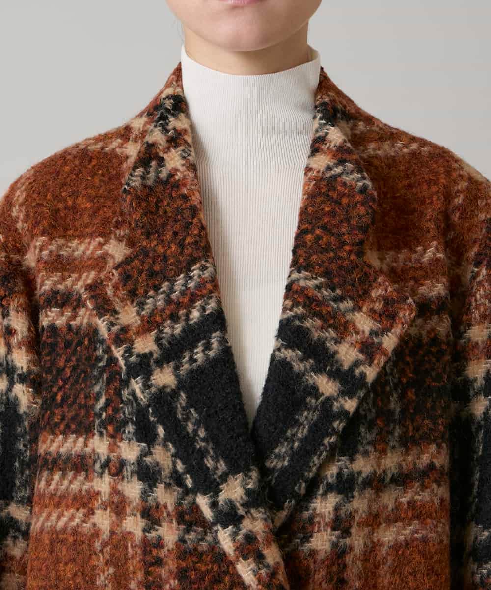 RHUVE13160 HIROKO KOSHINO(ヒロココシノ) シャギーチェックテーラードコート オレンジ