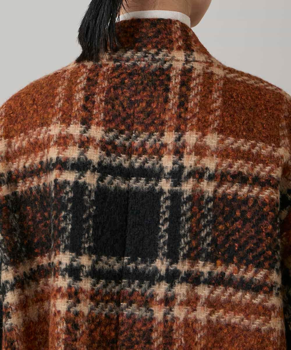 RHUVE13160 HIROKO KOSHINO(ヒロココシノ) シャギーチェックテーラードコート オレンジ