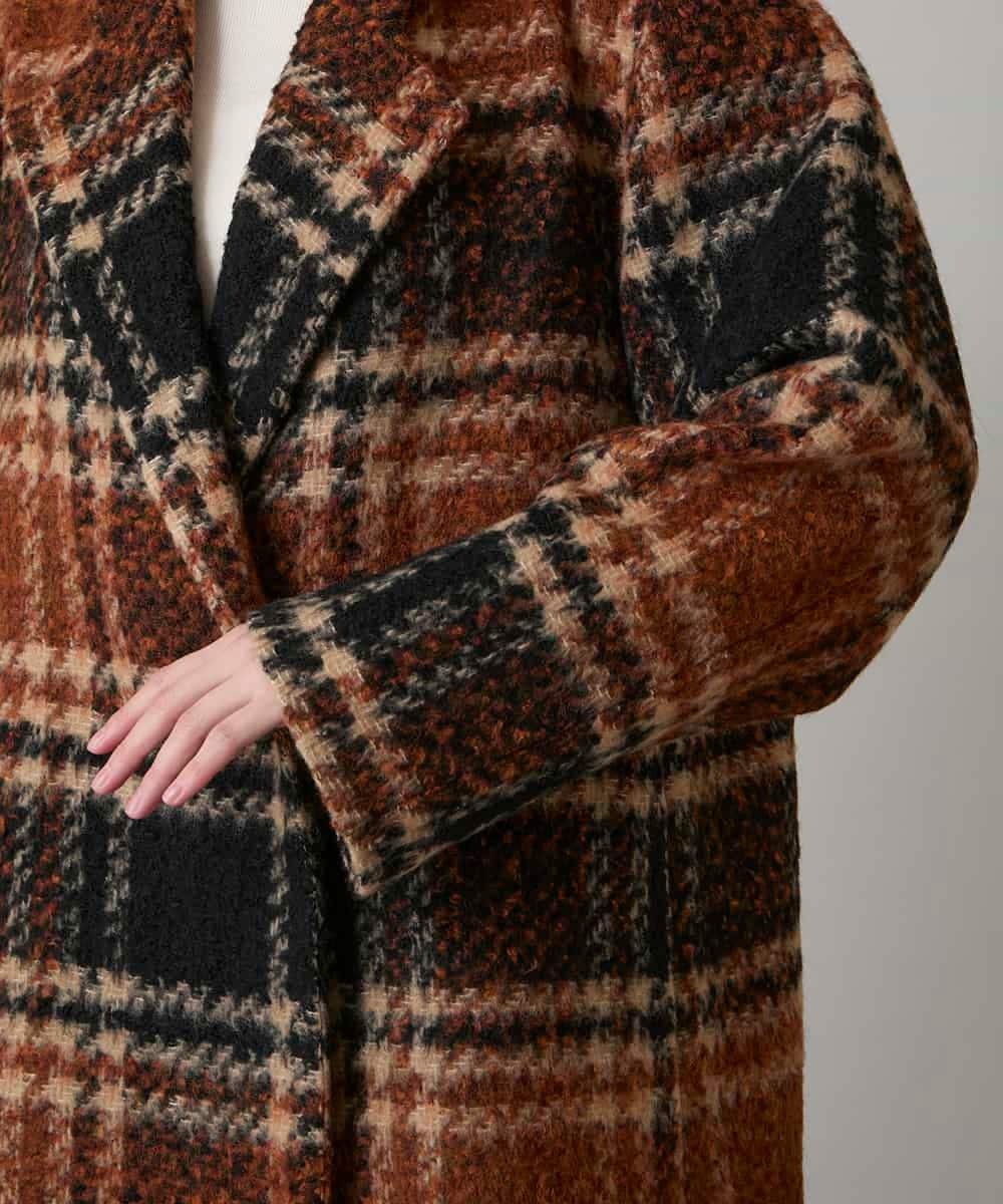 RHUVE13160 HIROKO KOSHINO(ヒロココシノ) シャギーチェックテーラードコート オレンジ