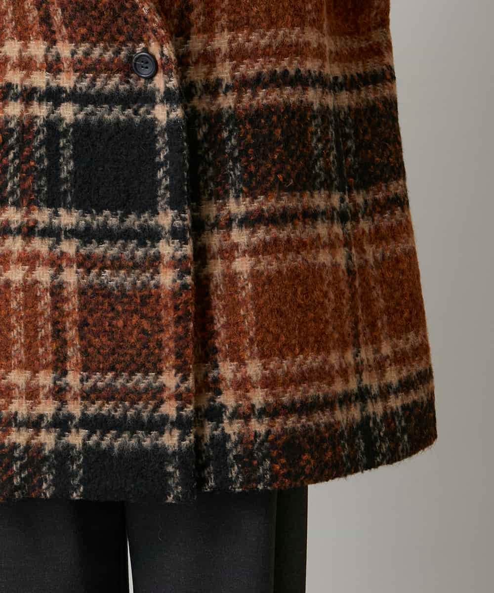 RHUVE13160 HIROKO KOSHINO(ヒロココシノ) シャギーチェックテーラードコート オレンジ