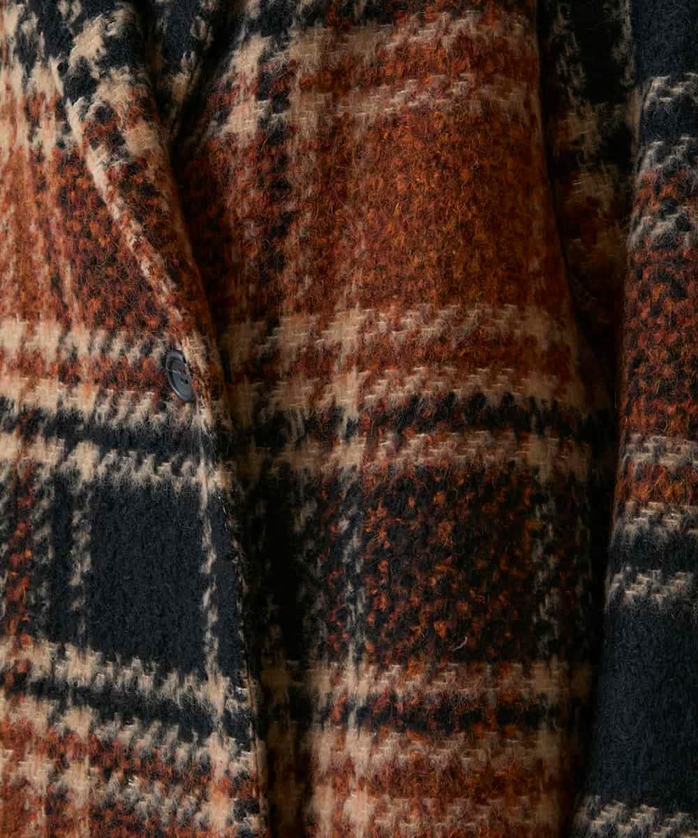 RHUVE13160 HIROKO KOSHINO(ヒロココシノ) シャギーチェックテーラードコート オレンジ