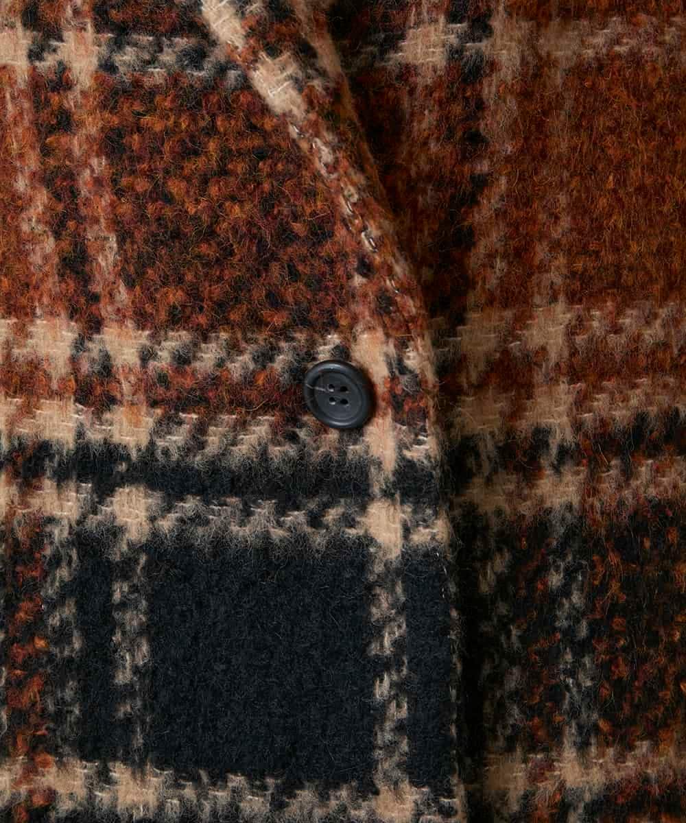 RHUVE13160 HIROKO KOSHINO(ヒロココシノ) シャギーチェックテーラードコート オレンジ