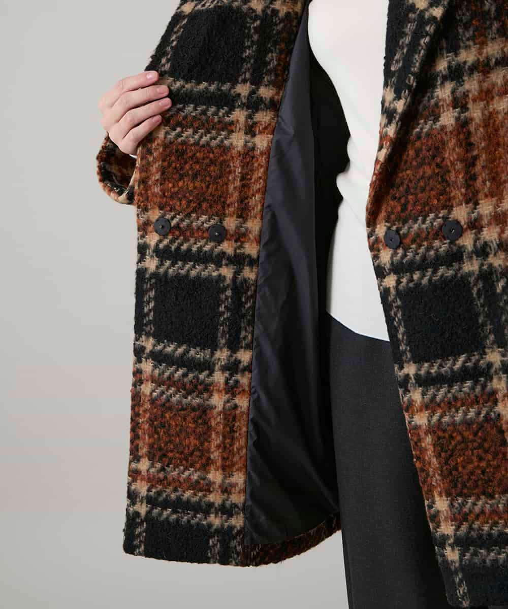 RHUVE13160 HIROKO KOSHINO(ヒロココシノ) シャギーチェックテーラードコート オレンジ