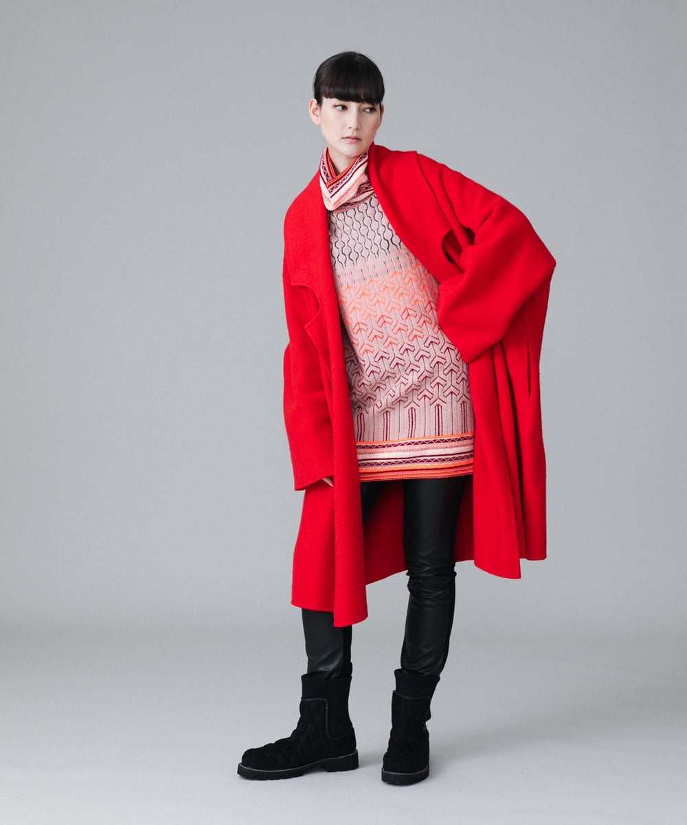 RHUVV02120 HIROKO KOSHINO(ヒロココシノ) ナッピングリバーウールコート レッド