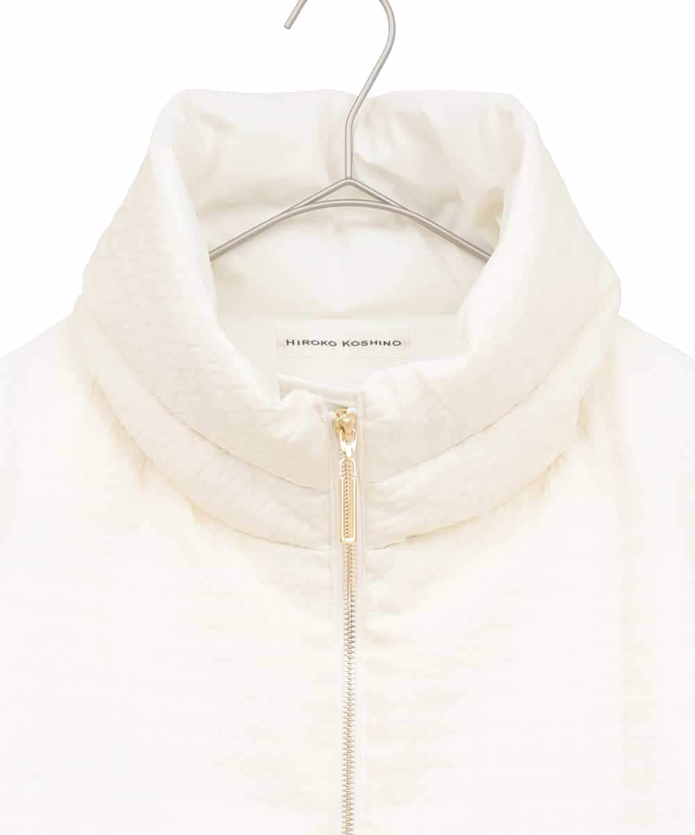 RHUWD30120 HIROKO KOSHINO(ヒロココシノ) 千鳥柄ジャガードダウンジャケット ホワイト