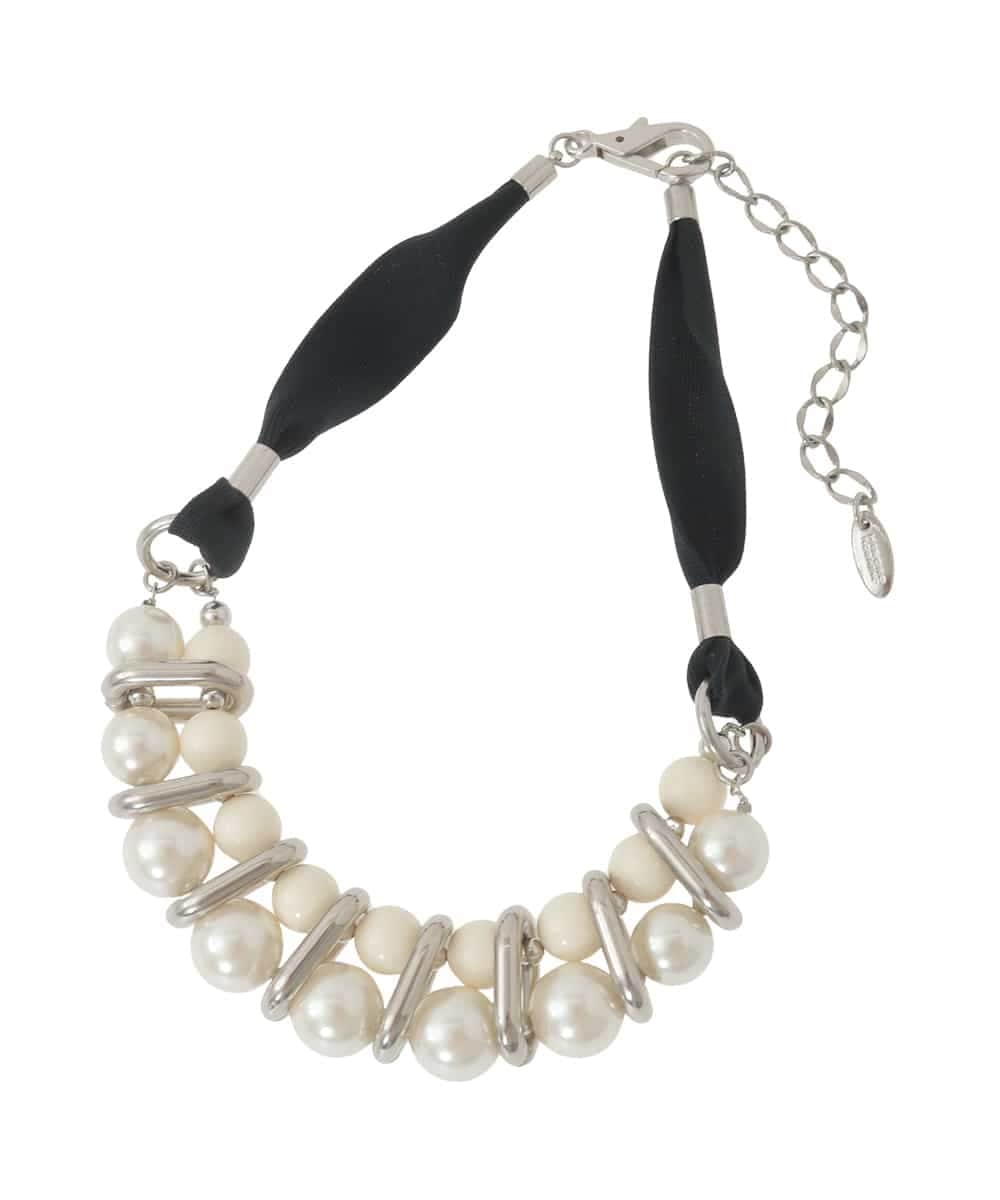 RK2FD01270 HIROKO KOSHINO(ヒロココシノ) パールコンビショートネックレス/日本製 アイボリー
