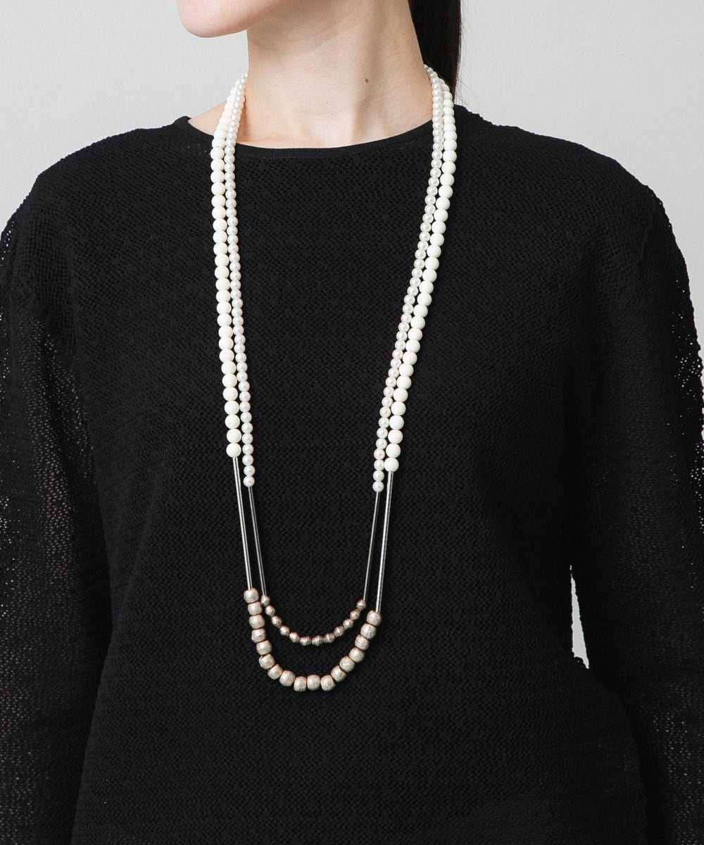 RK2FD02270 HIROKO KOSHINO(ヒロココシノ) コンビネーションロングネックレス/日本製 アイボリー