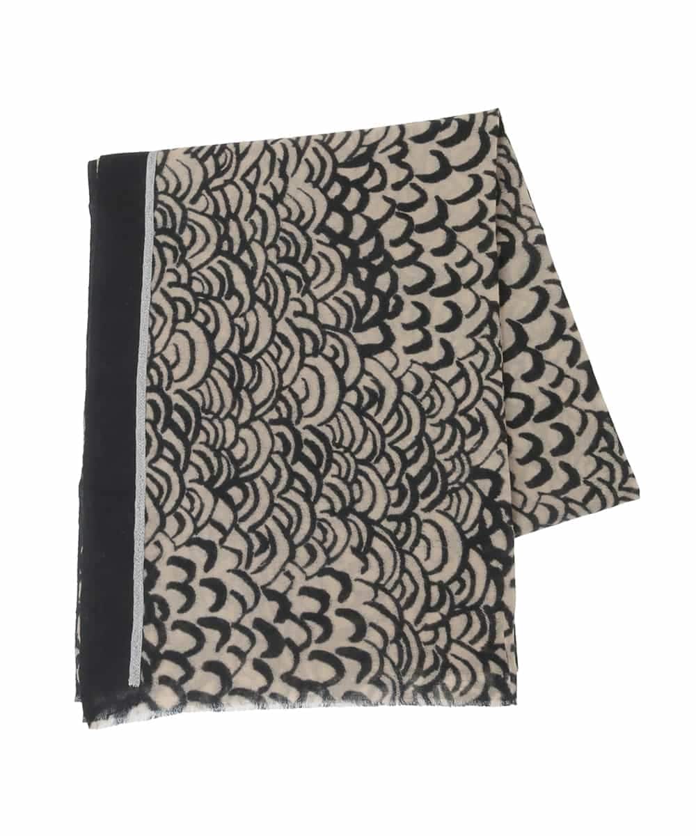 RK3CD01330 HIROKO KOSHINO(ヒロココシノ) ウェーブプリントストール ベージュ