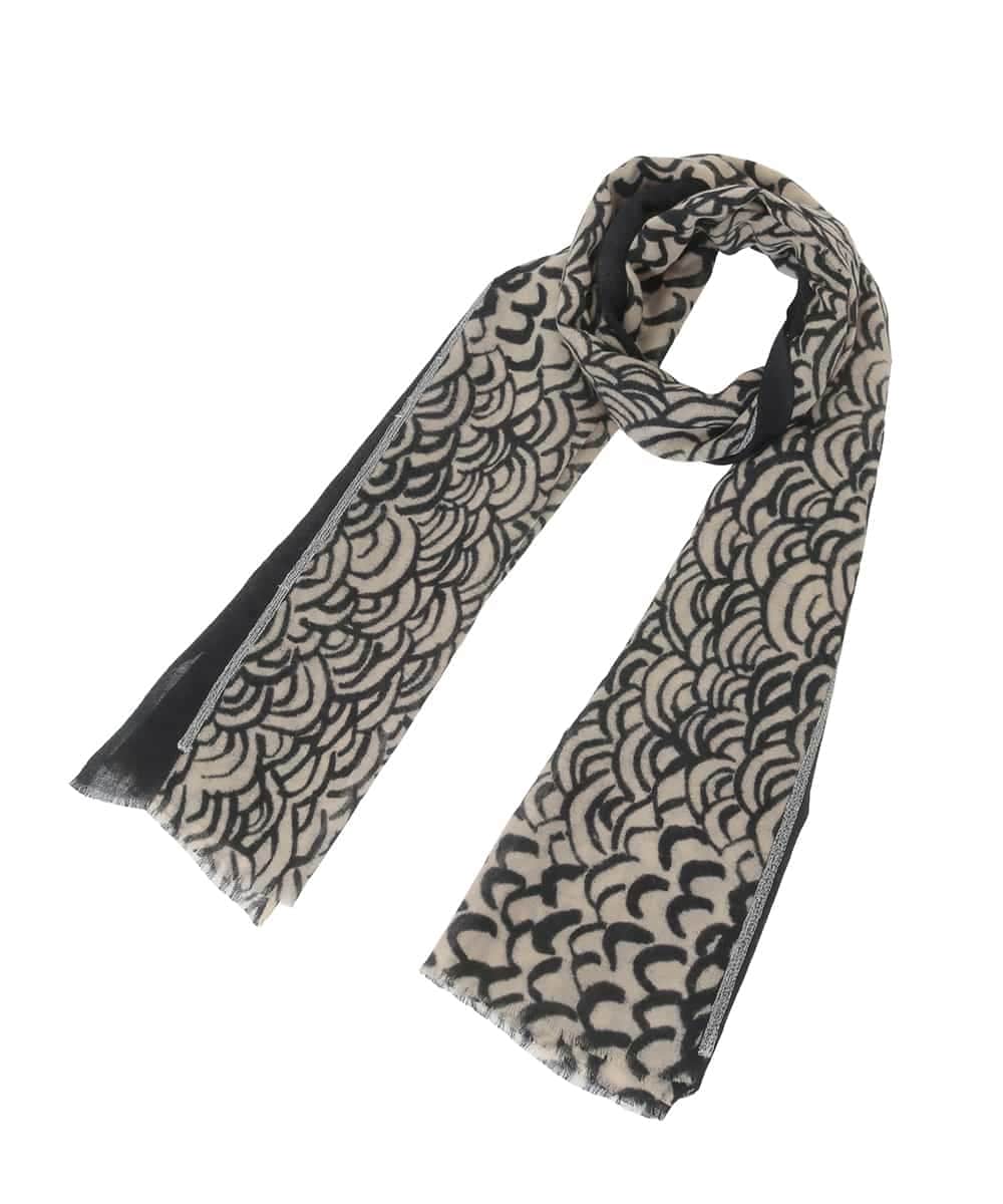 RK3CD01330 HIROKO KOSHINO(ヒロココシノ) ウェーブプリントストール ベージュ