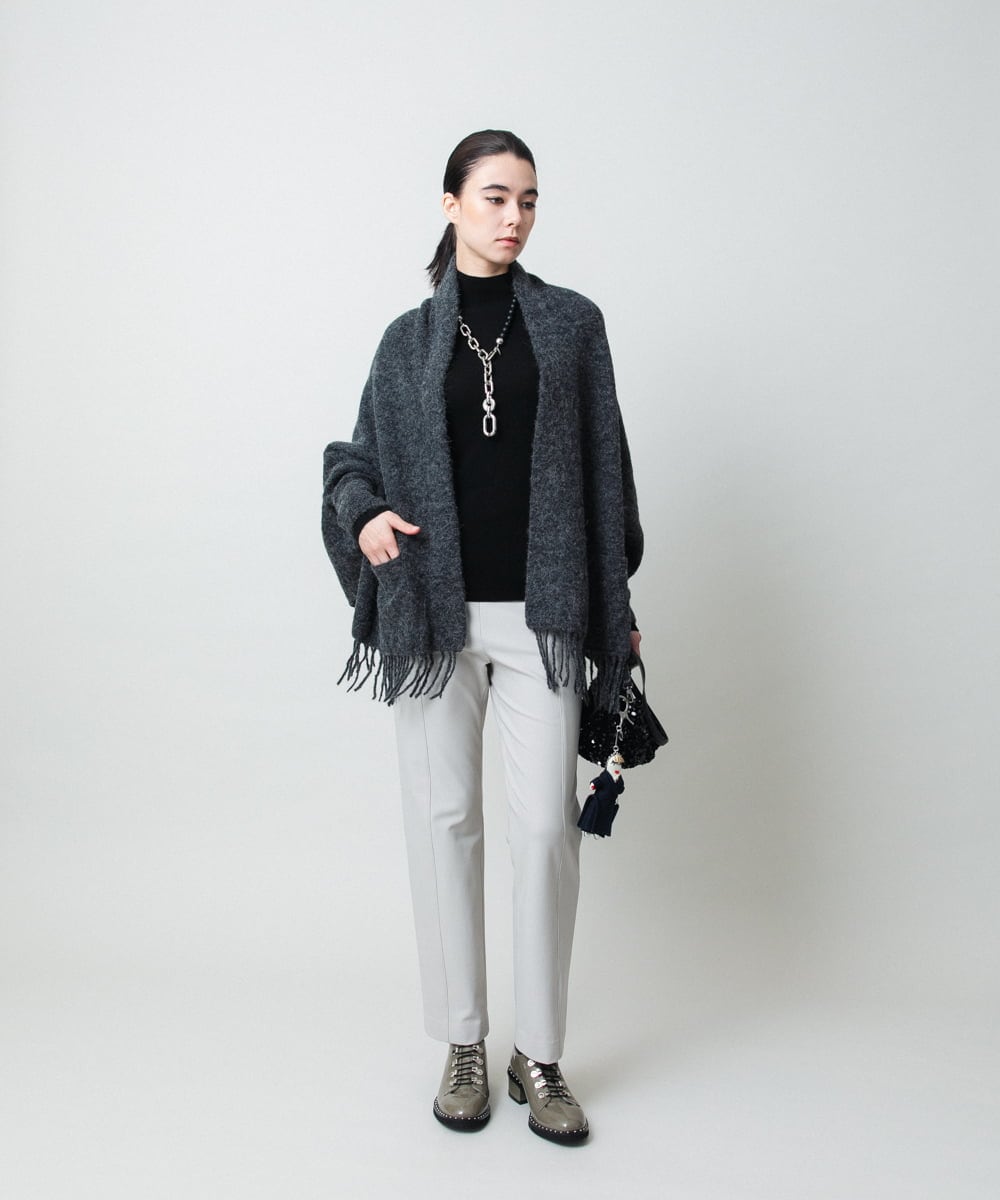 RK3CD02420 HIROKO KOSHINO(ヒロココシノ) フリンジニットストール ダークグレー