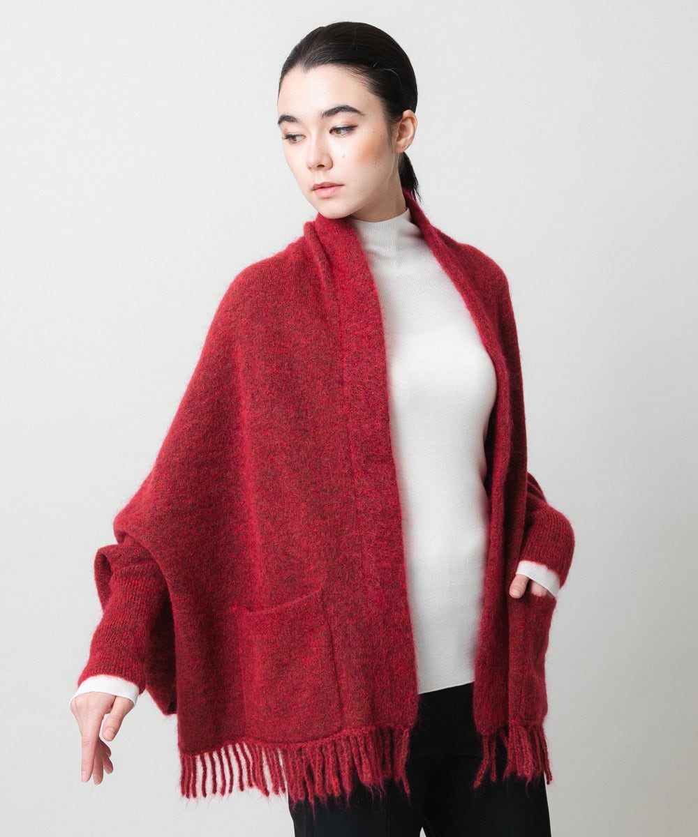 RK3CD02420 HIROKO KOSHINO(ヒロココシノ) フリンジニットストール ダークグレー