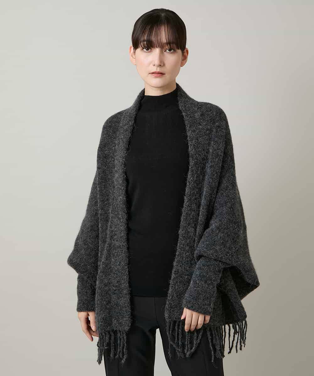 RK3CD02420 HIROKO KOSHINO(ヒロココシノ) フリンジニットストール ダークグレー