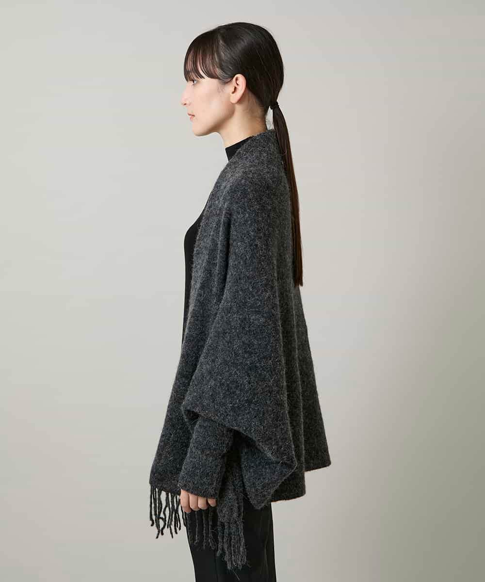 RK3CD02420 HIROKO KOSHINO(ヒロココシノ) フリンジニットストール ダークグレー