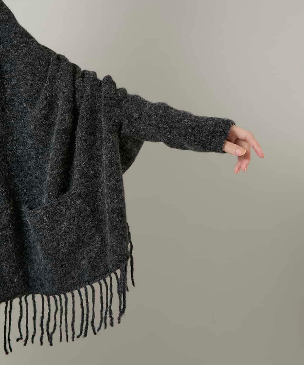RK3CD02420 HIROKO KOSHINO(ヒロココシノ) フリンジニットストール ダークグレー