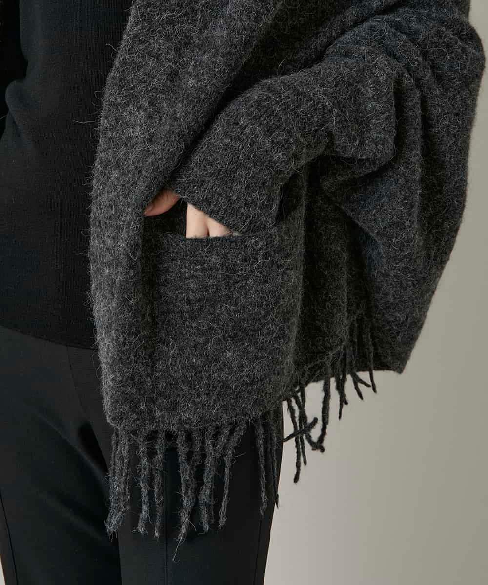 RK3CD02420 HIROKO KOSHINO(ヒロココシノ) フリンジニットストール ダークグレー