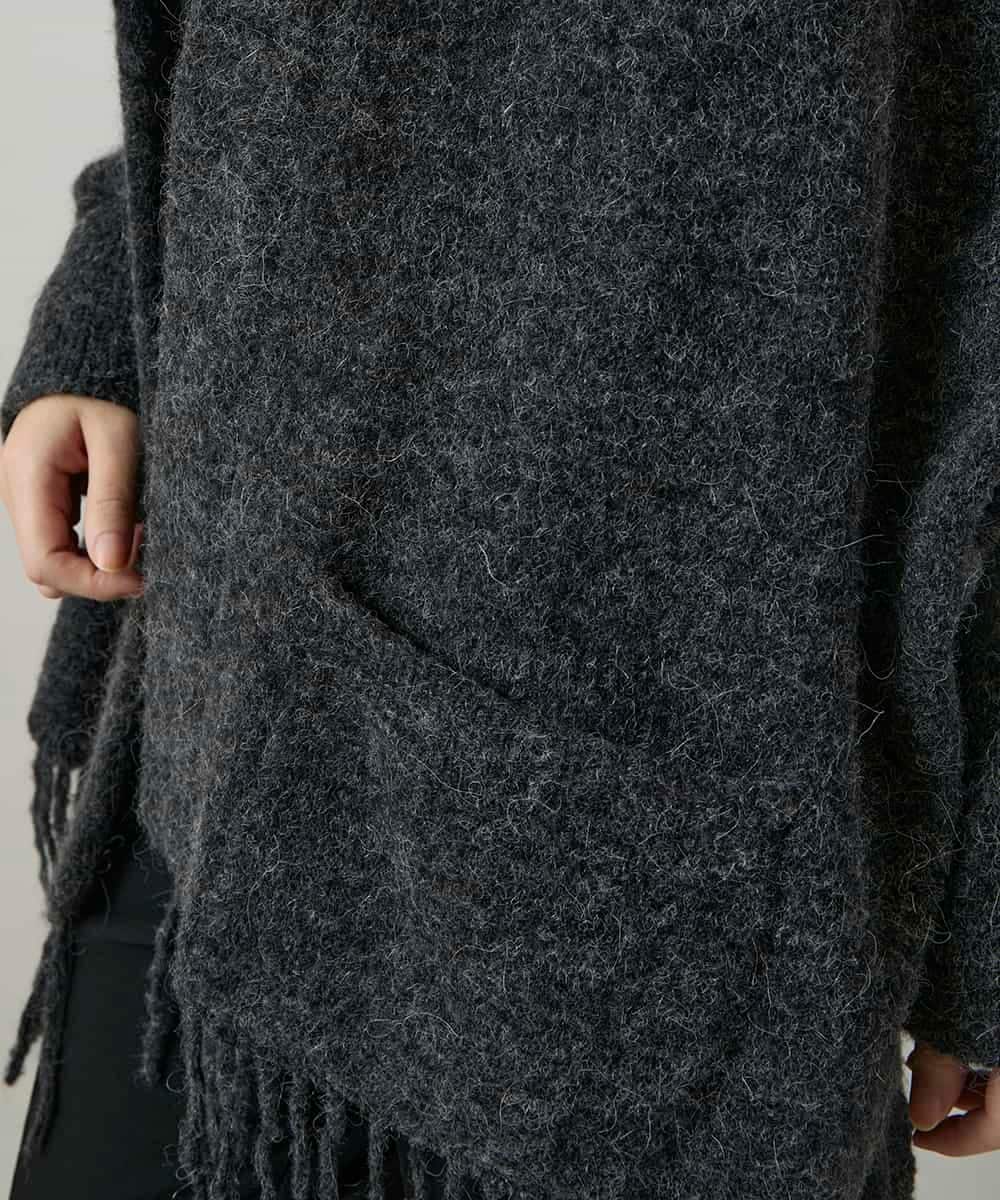 RK3CD02420 HIROKO KOSHINO(ヒロココシノ) フリンジニットストール ダークグレー