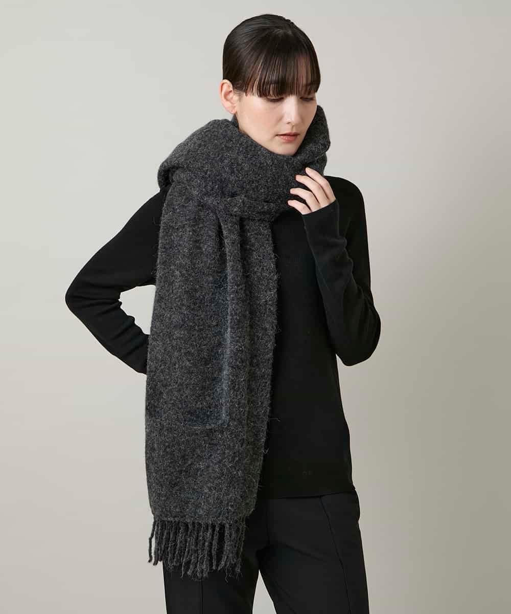 RK3CD02420 HIROKO KOSHINO(ヒロココシノ) フリンジニットストール ダークグレー